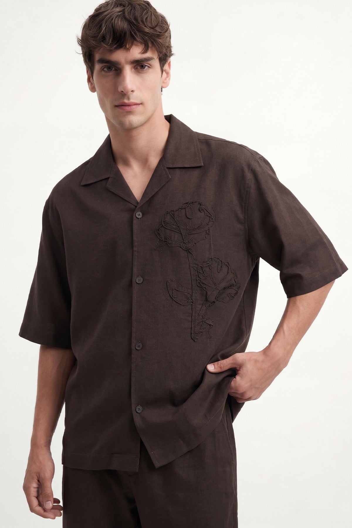 Men's Embroidered Shirt with Linen Blend