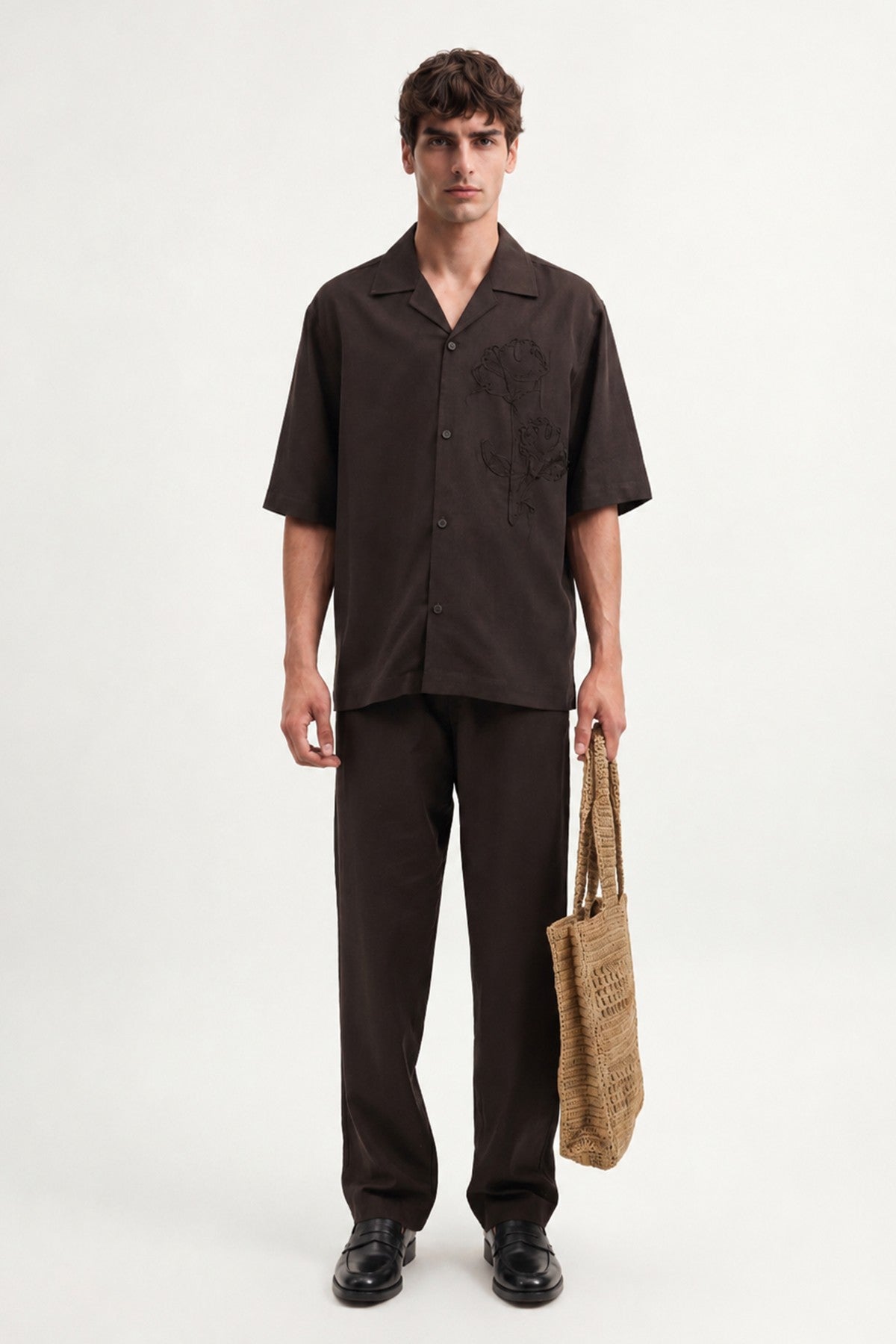 Men's Embroidered Shirt with Linen Blend