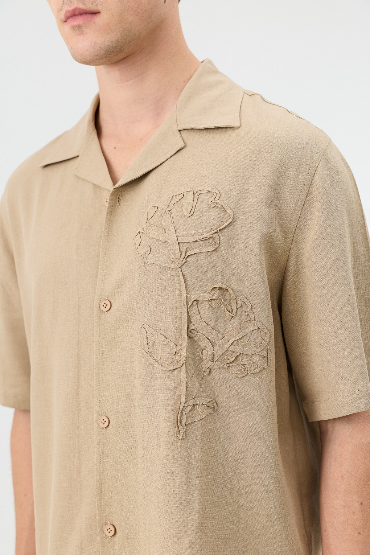 Men's Embroidered Shirt with Linen Blend
