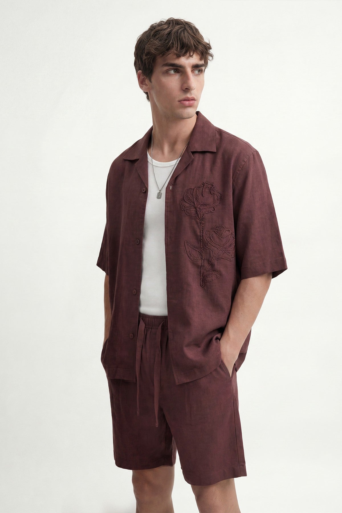 Men's Embroidered Shirt with Linen Blend