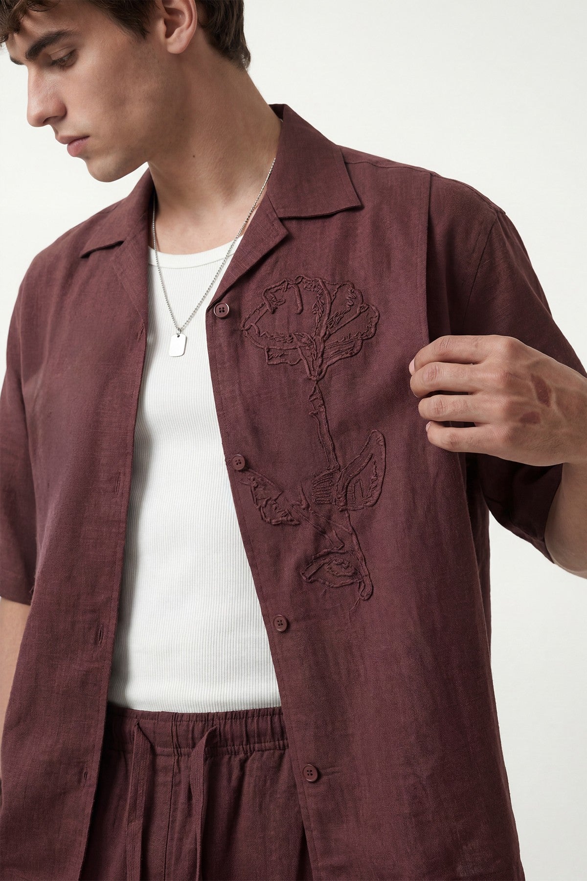 Men's Embroidered Shirt with Linen Blend