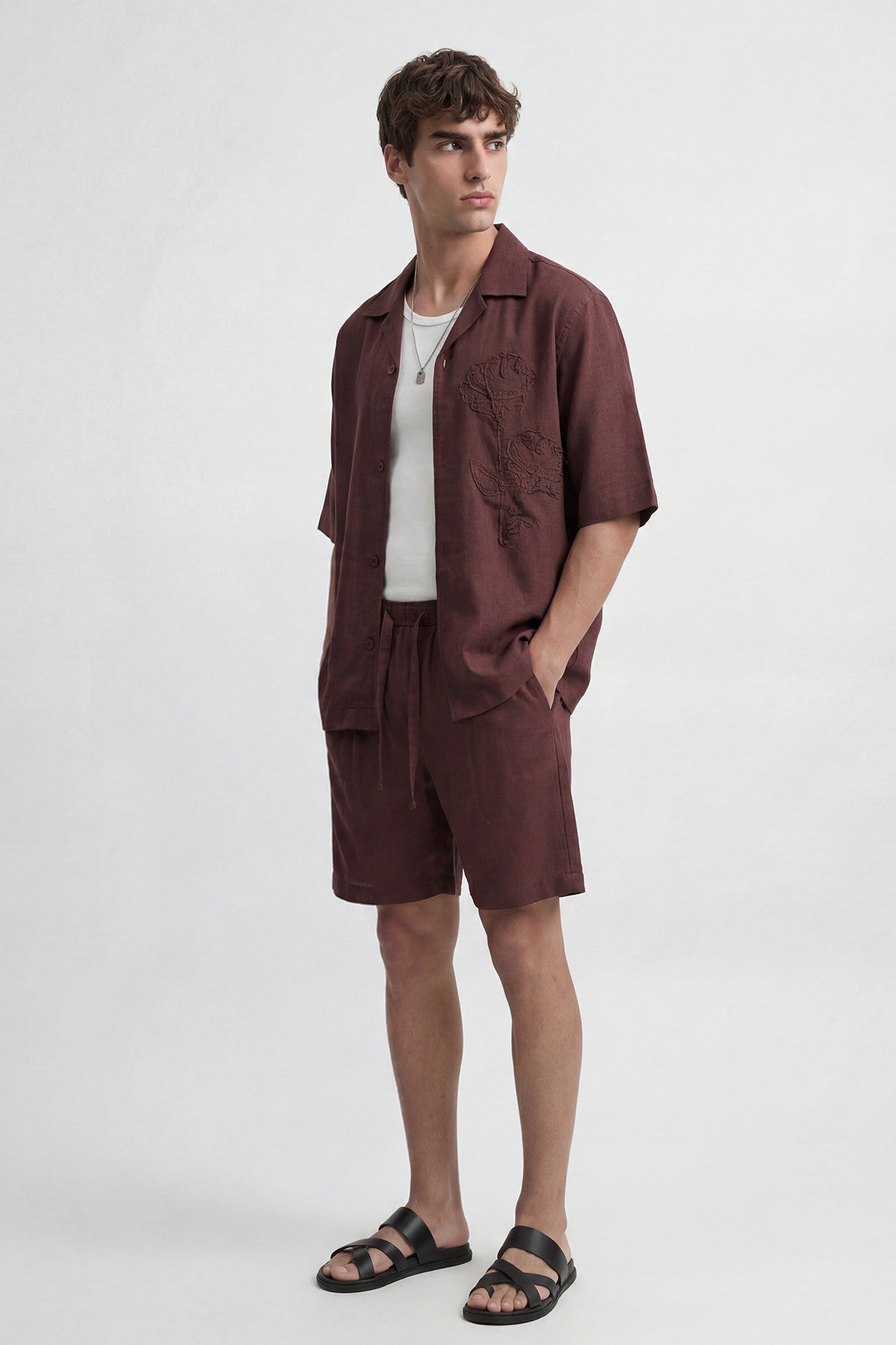 Men's Embroidered Shirt with Linen Blend
