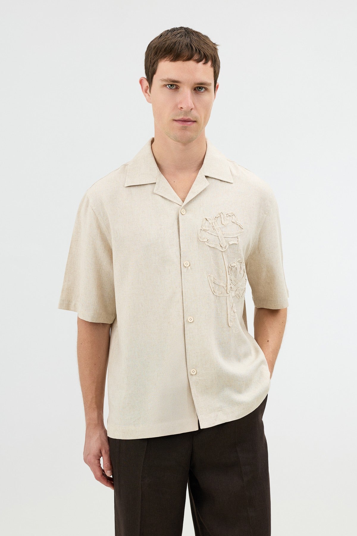 Men's Embroidered Shirt with Linen Blend