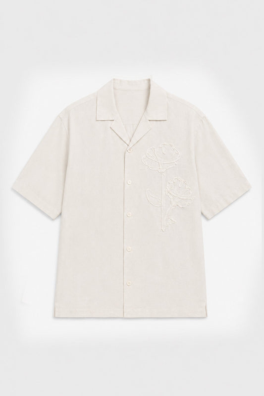 Men's Embroidered Shirt with Linen Blend