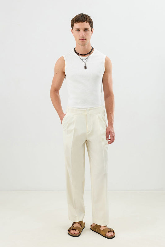 Men's Pants with Double-Pleated Cuff Detail