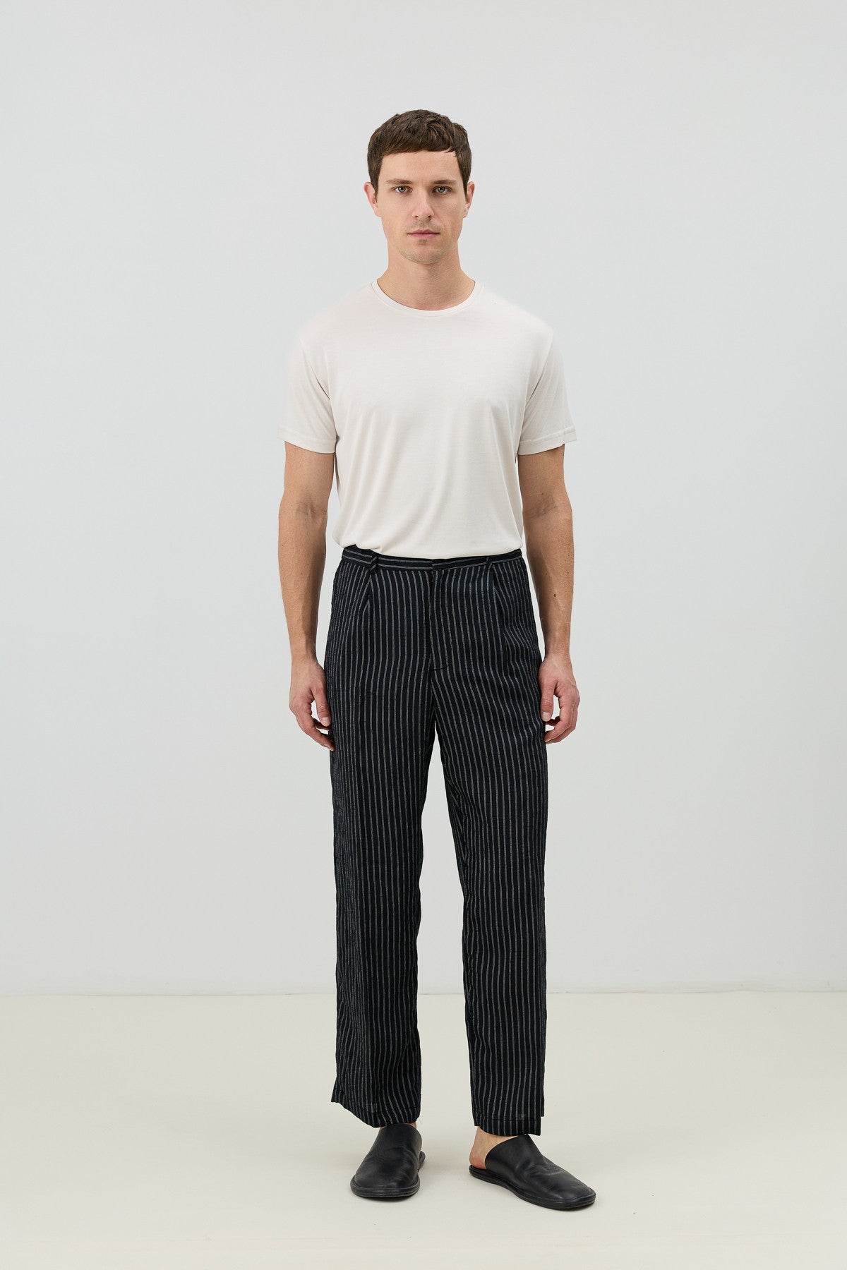 Men's Relaxed-Fit Striped Pants with Modal Blend