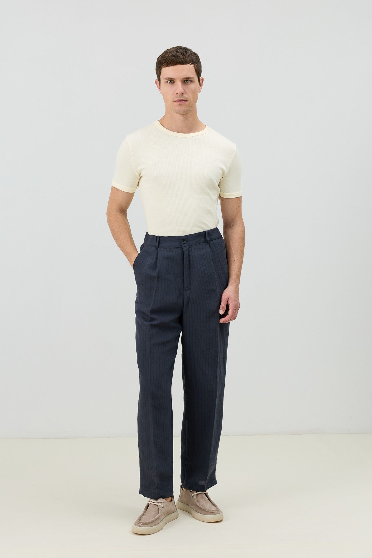 Men's Relaxed-Fit Striped Pants with Modal Blend