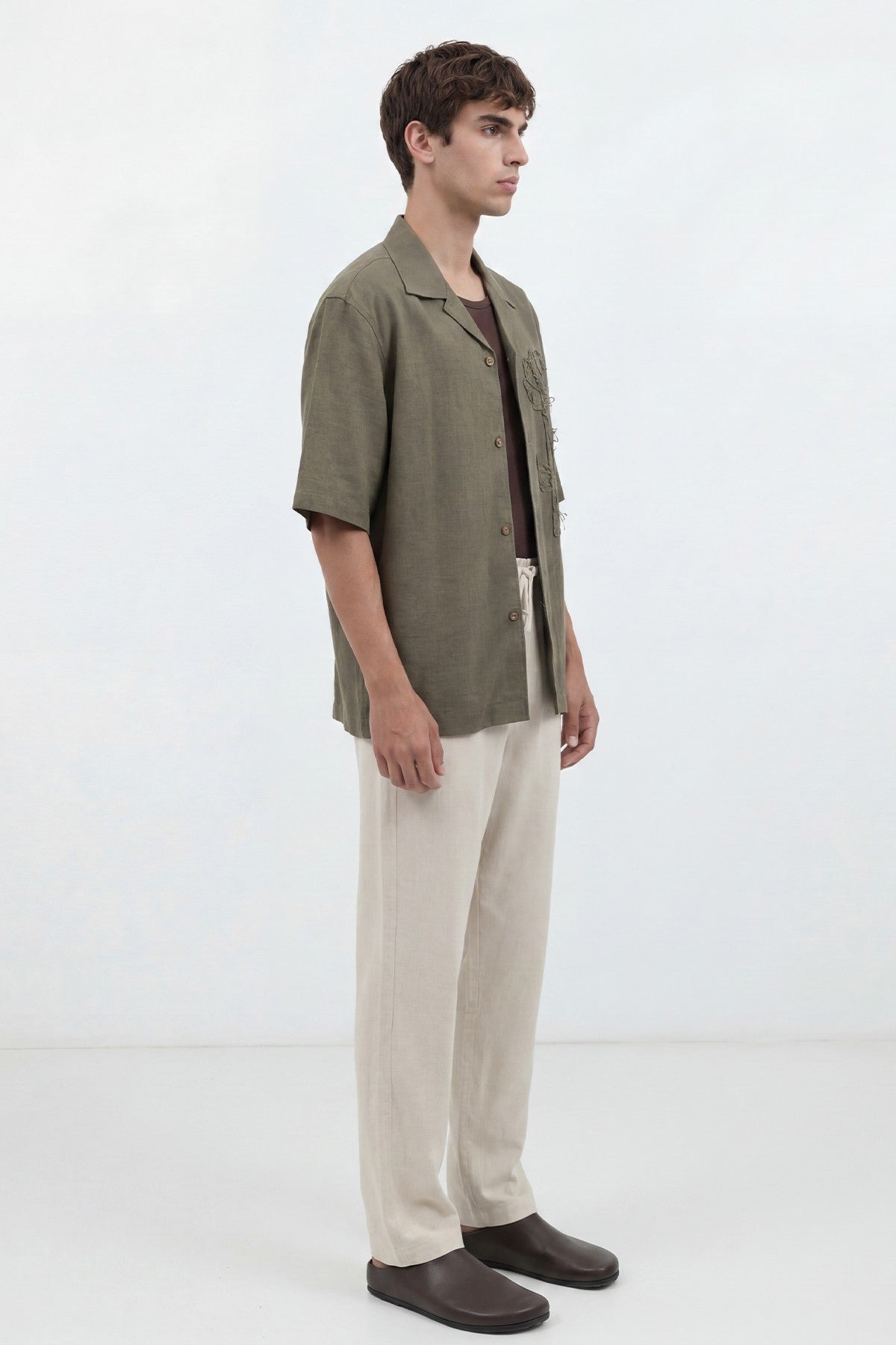 Men's Linen-Blend Pants with Elastic Waistband