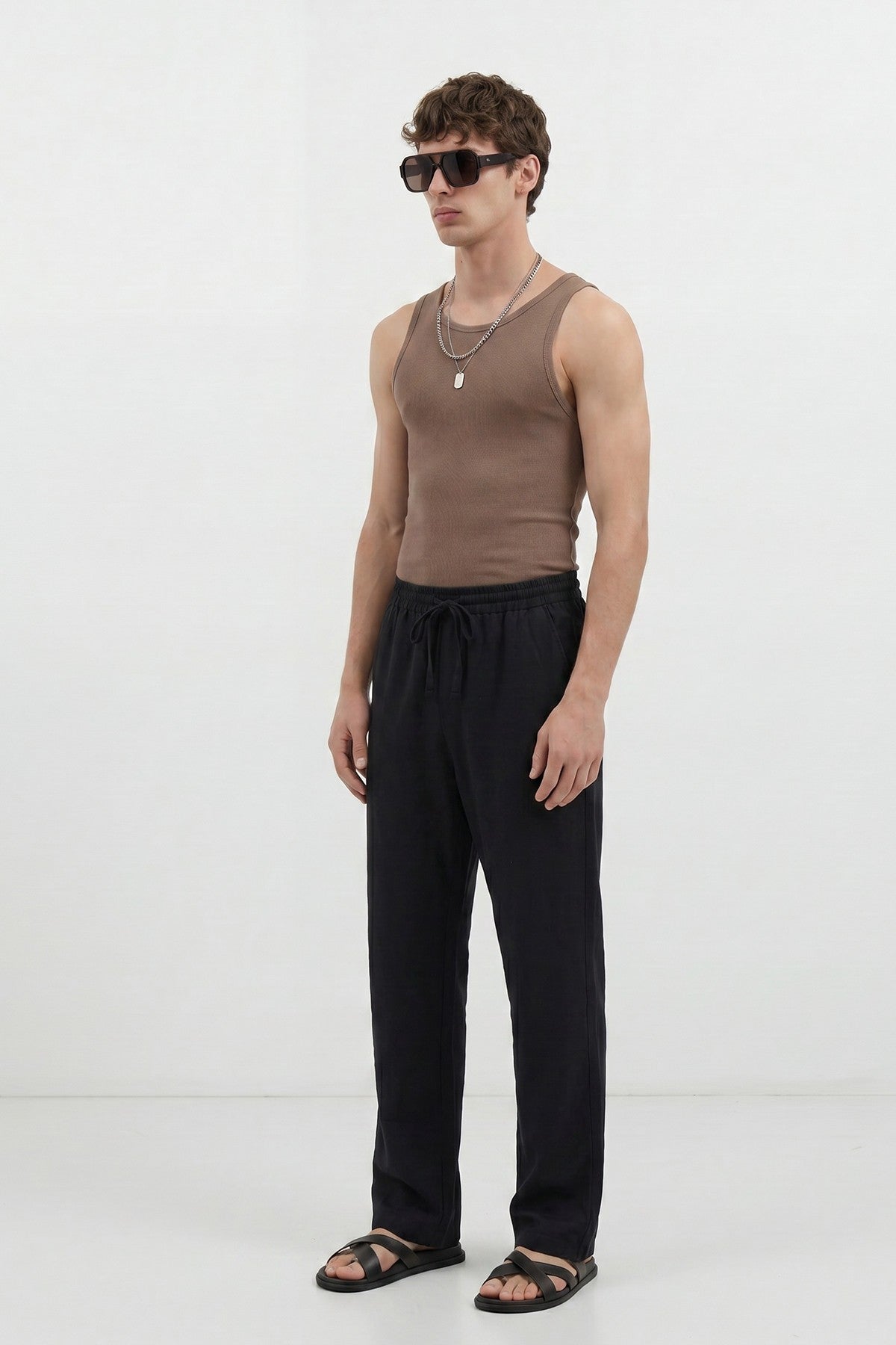 Antioch Men's Linen-Blend Waistband-Elasticated Pants