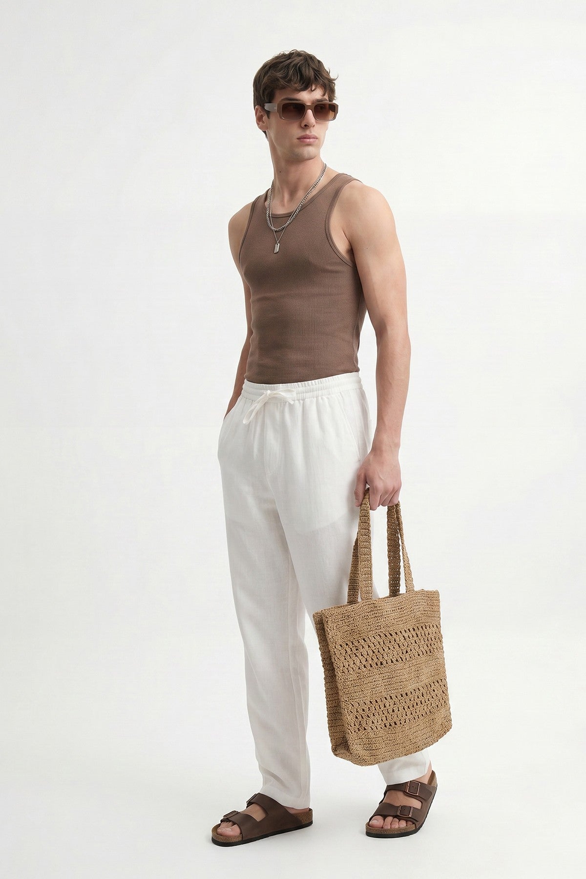 Antioch Men's Linen-Blend Waistband-Elasticated Pants