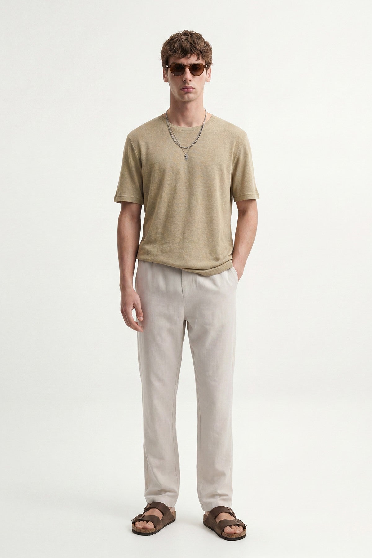 Antioch Men's Linen-Blend Waistband-Elasticated Pants