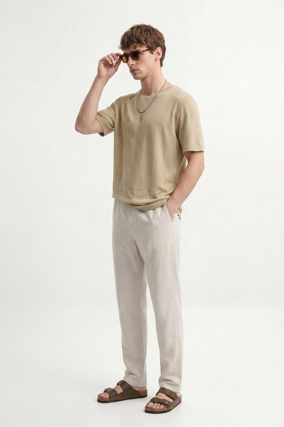Antioch Men's Linen-Blend Waistband-Elasticated Pants