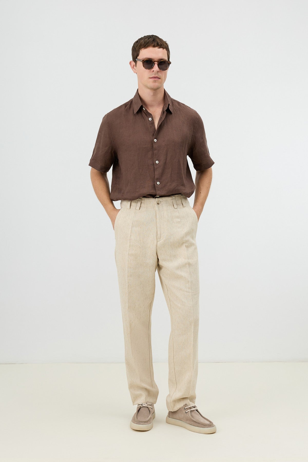 Men's Pants with Herringbone Pattern in Antioch Linen Blend