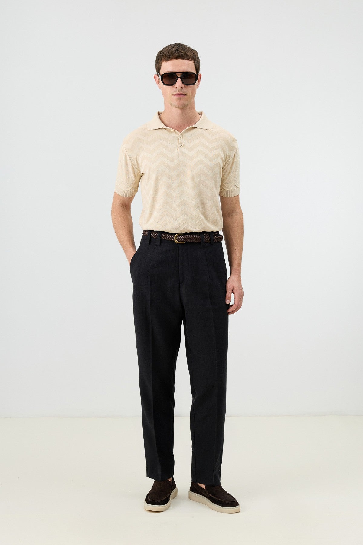 Men's Pants with Herringbone Pattern in Antioch Linen Blend