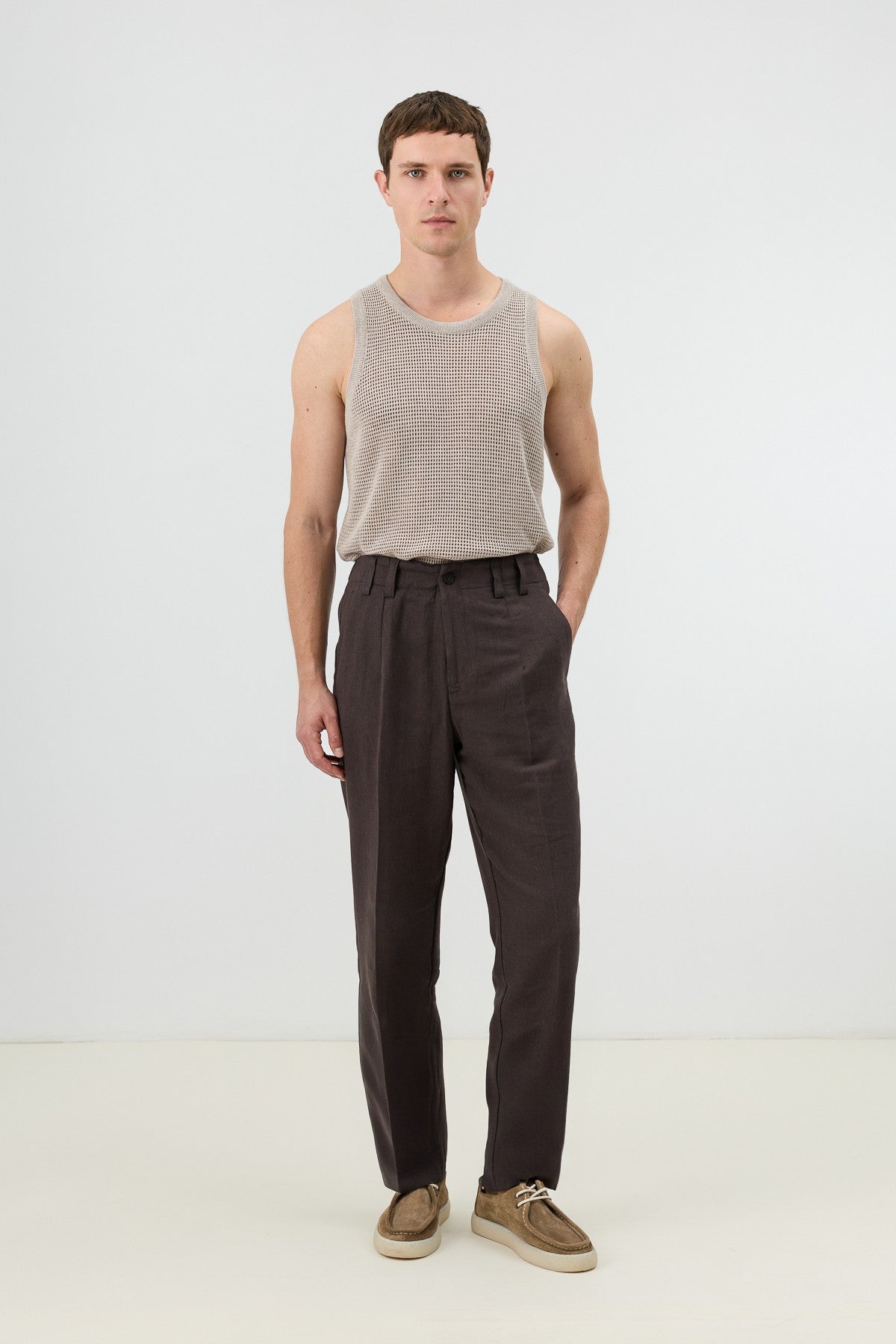 Men's Pants with Herringbone Pattern in Antioch Linen Blend