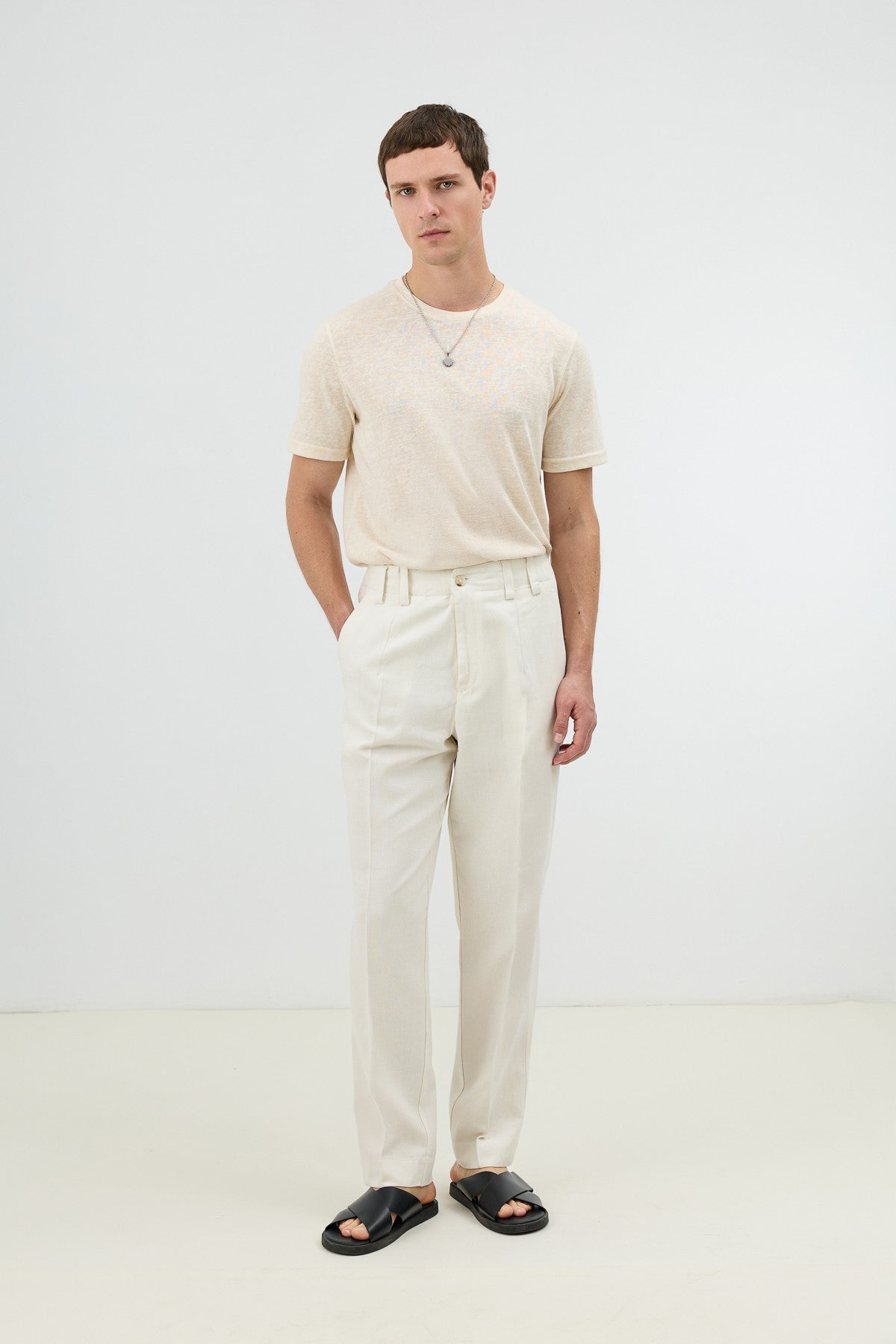 Men's Pants with Herringbone Pattern in Antioch Linen Blend