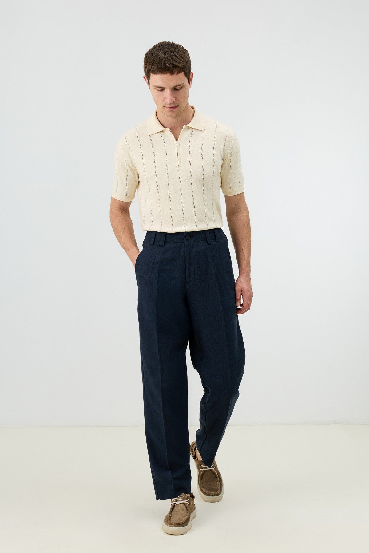 Men's Pants with Herringbone Pattern in Antioch Linen Blend