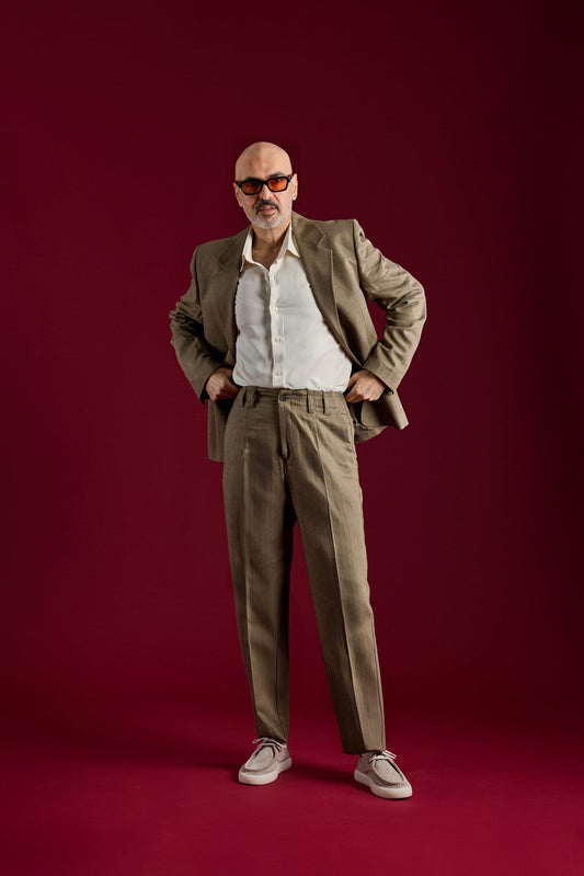 Men's Pants with Herringbone Pattern in Antioch Linen Blend
