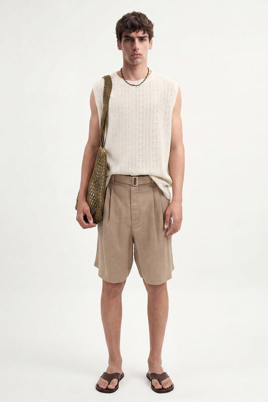 Linen-Blend Shorts with a Belt