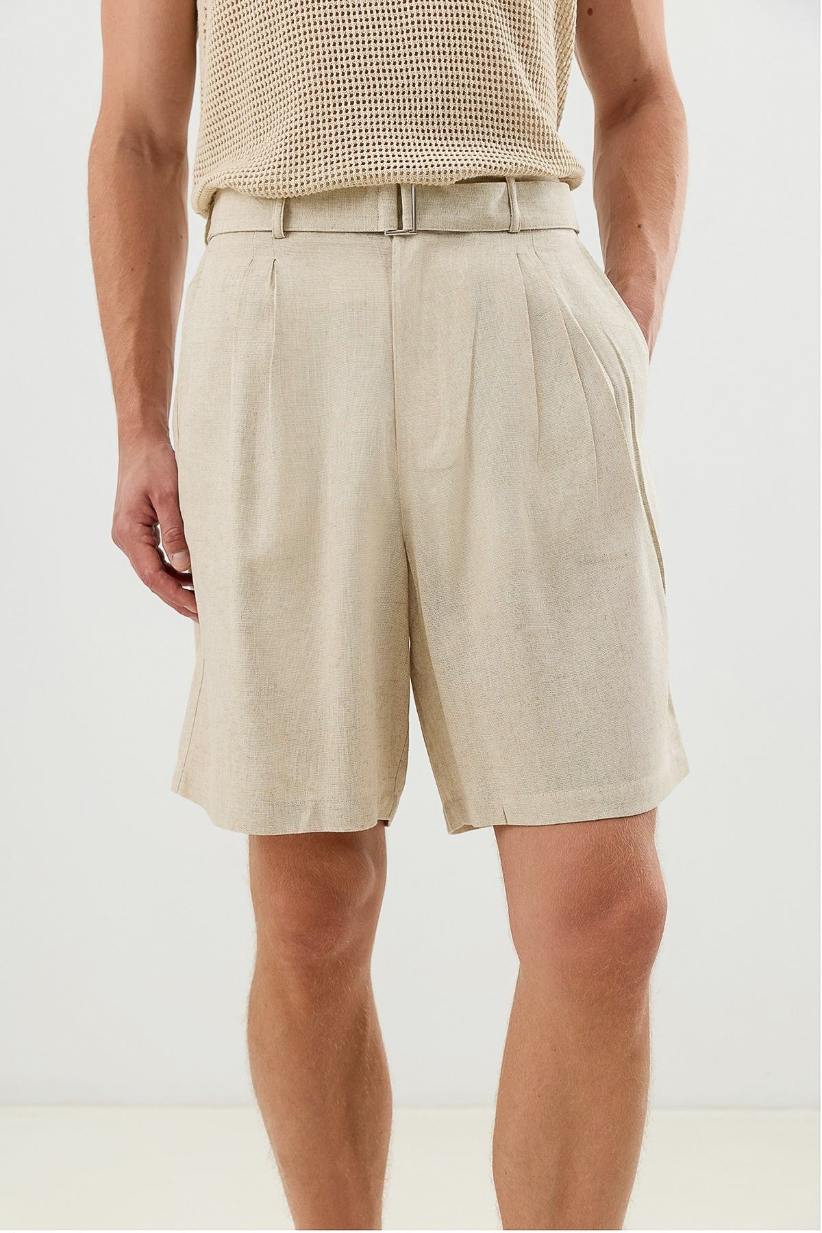 Linen-Blend Shorts with a Belt