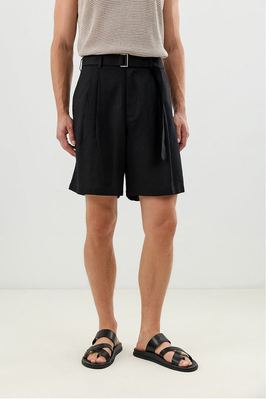 Linen-Blend Shorts with a Belt
