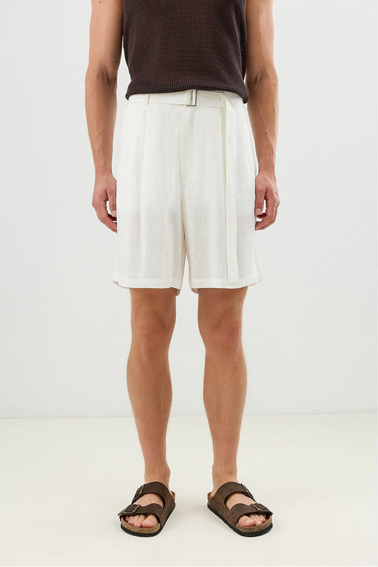Linen-Blend Shorts with a Belt