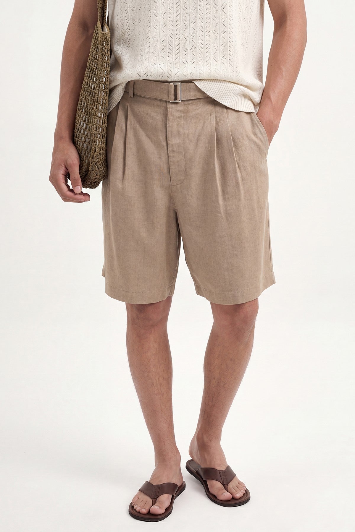 Linen-Blend Shorts with a Belt