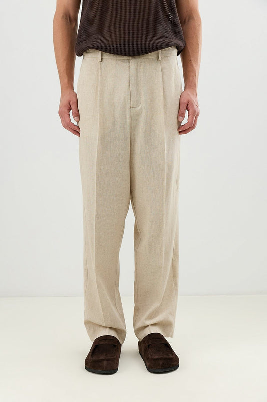 Men's Linen-Blend Pants with an Elastic Waistband