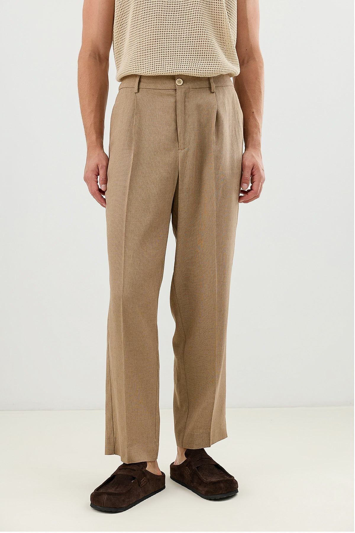 Men's Linen-Blend Pants with an Elastic Waistband