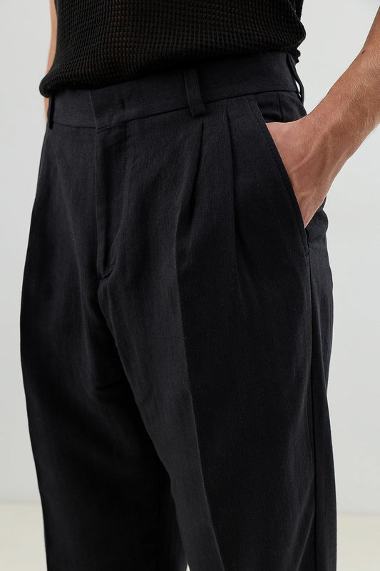 Men's Pleated Pants with Linen Blend