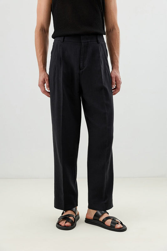 Men's Pleated Pants with Linen Blend