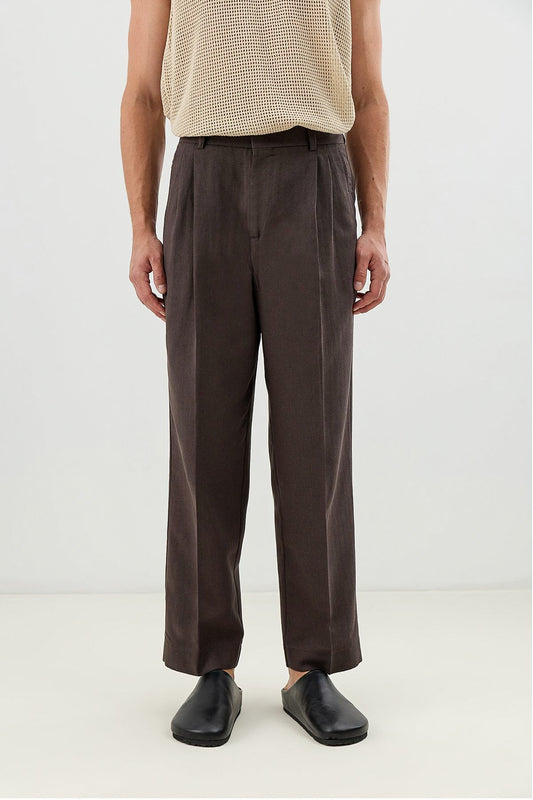 Men's Pleated Pants with Linen Blend