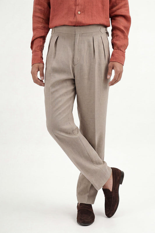 100% Linen Double-Pleated Pants
