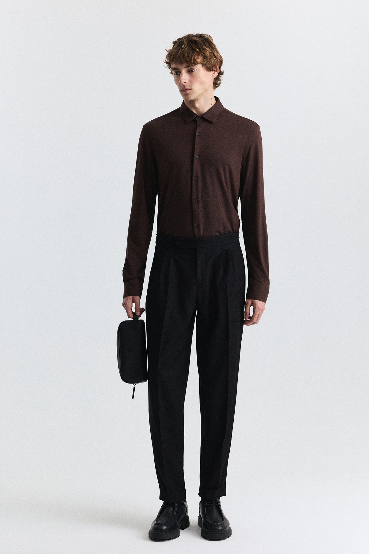 Tapered-Fit Double-Pleated Pants