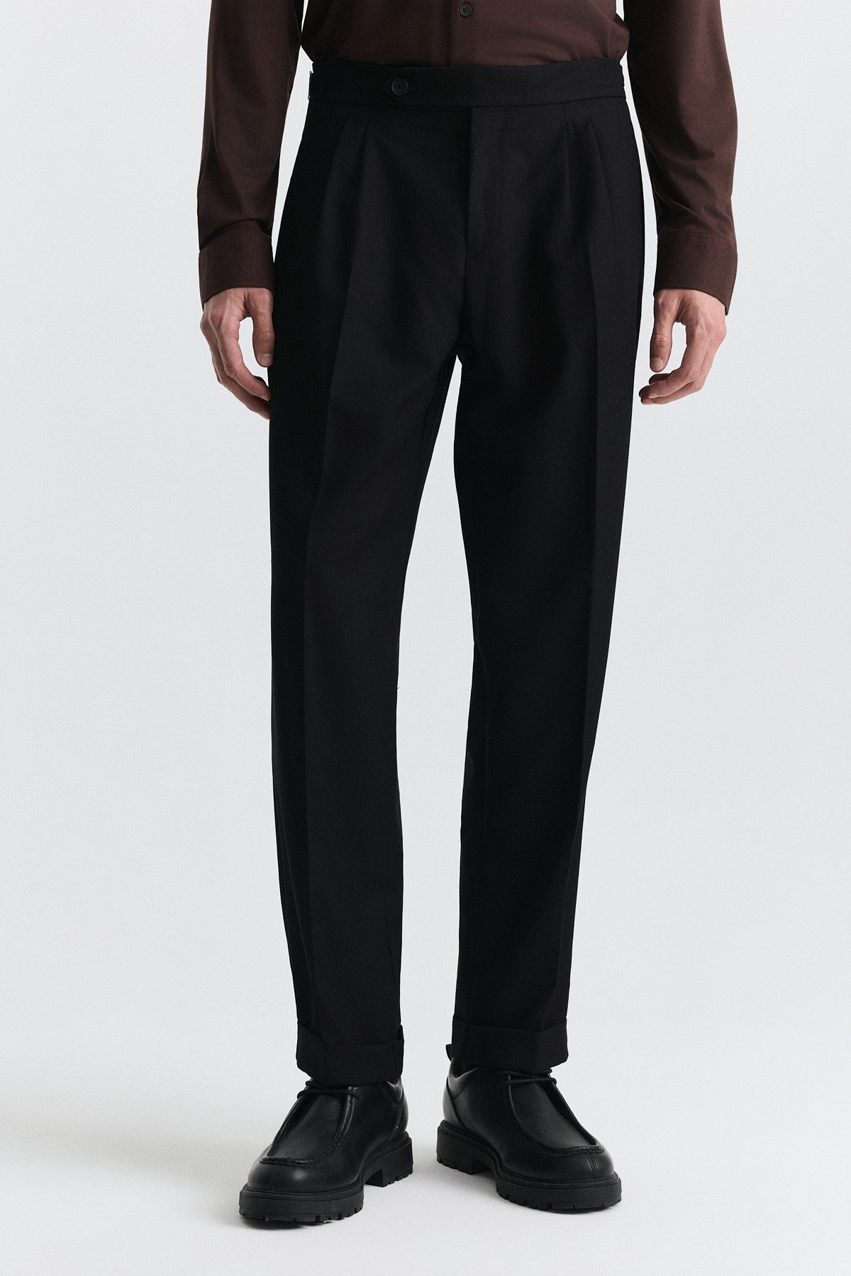 Tapered-Fit Double-Pleated Pants