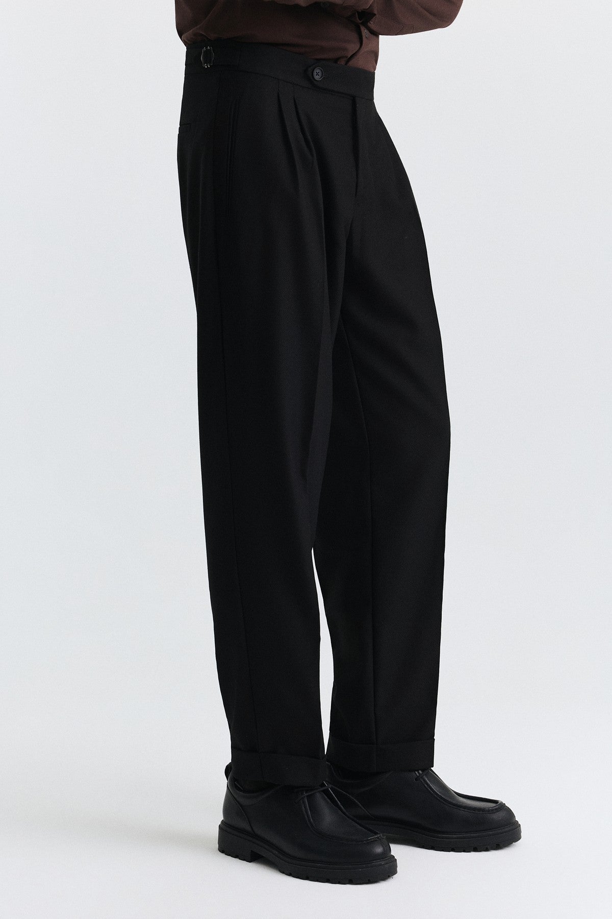 Tapered-Fit Double-Pleated Pants