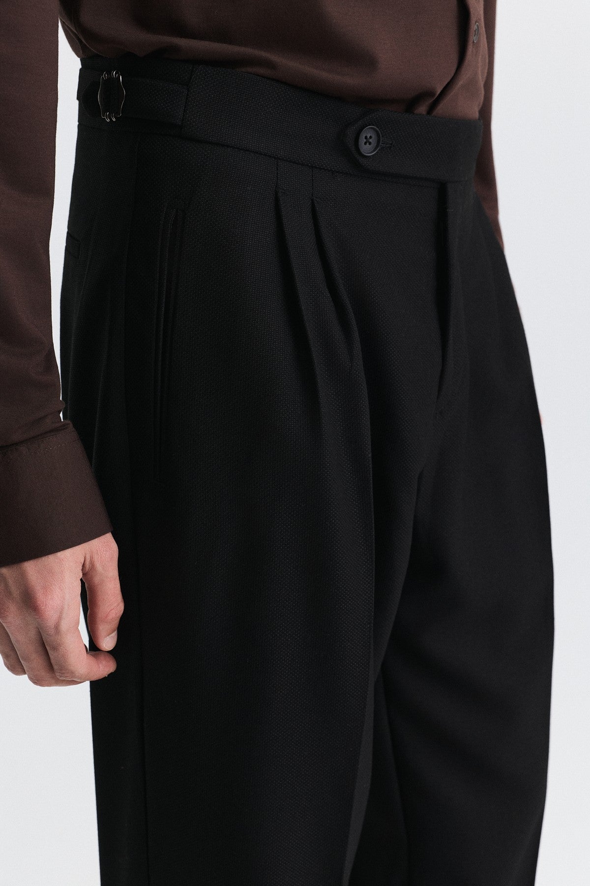 Tapered-Fit Double-Pleated Pants