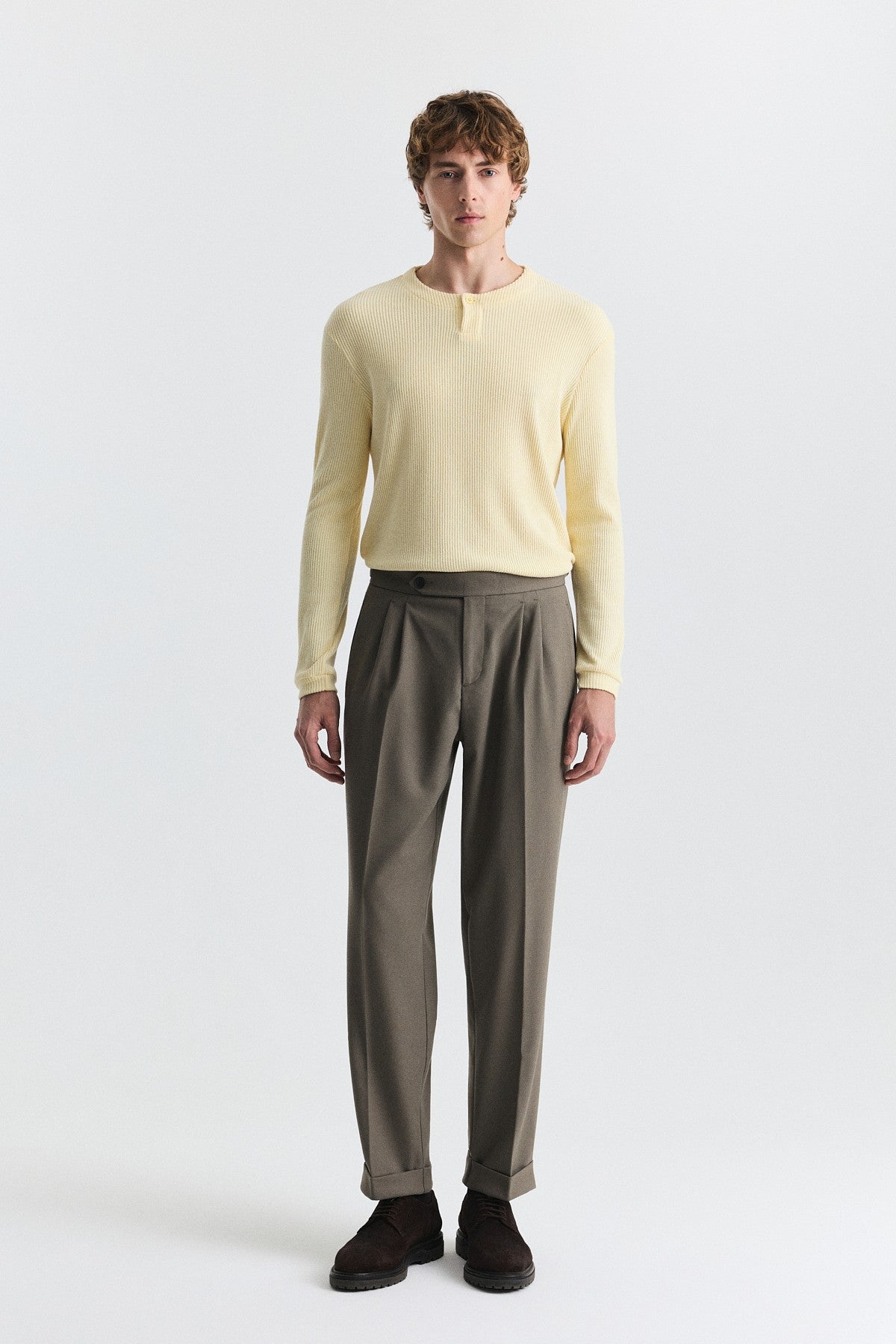Tapered-Fit Double-Pleated Pants