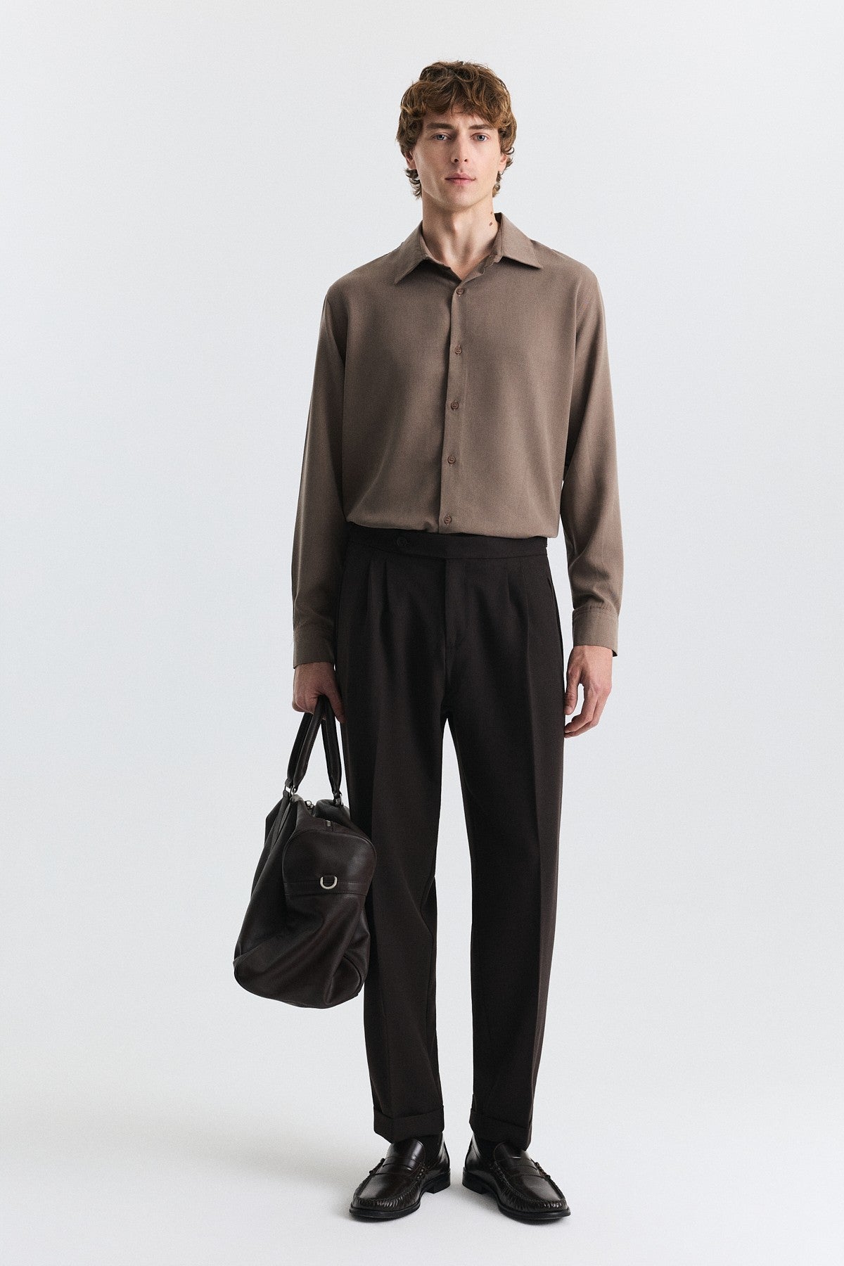 Tapered-Fit Double-Pleated Pants