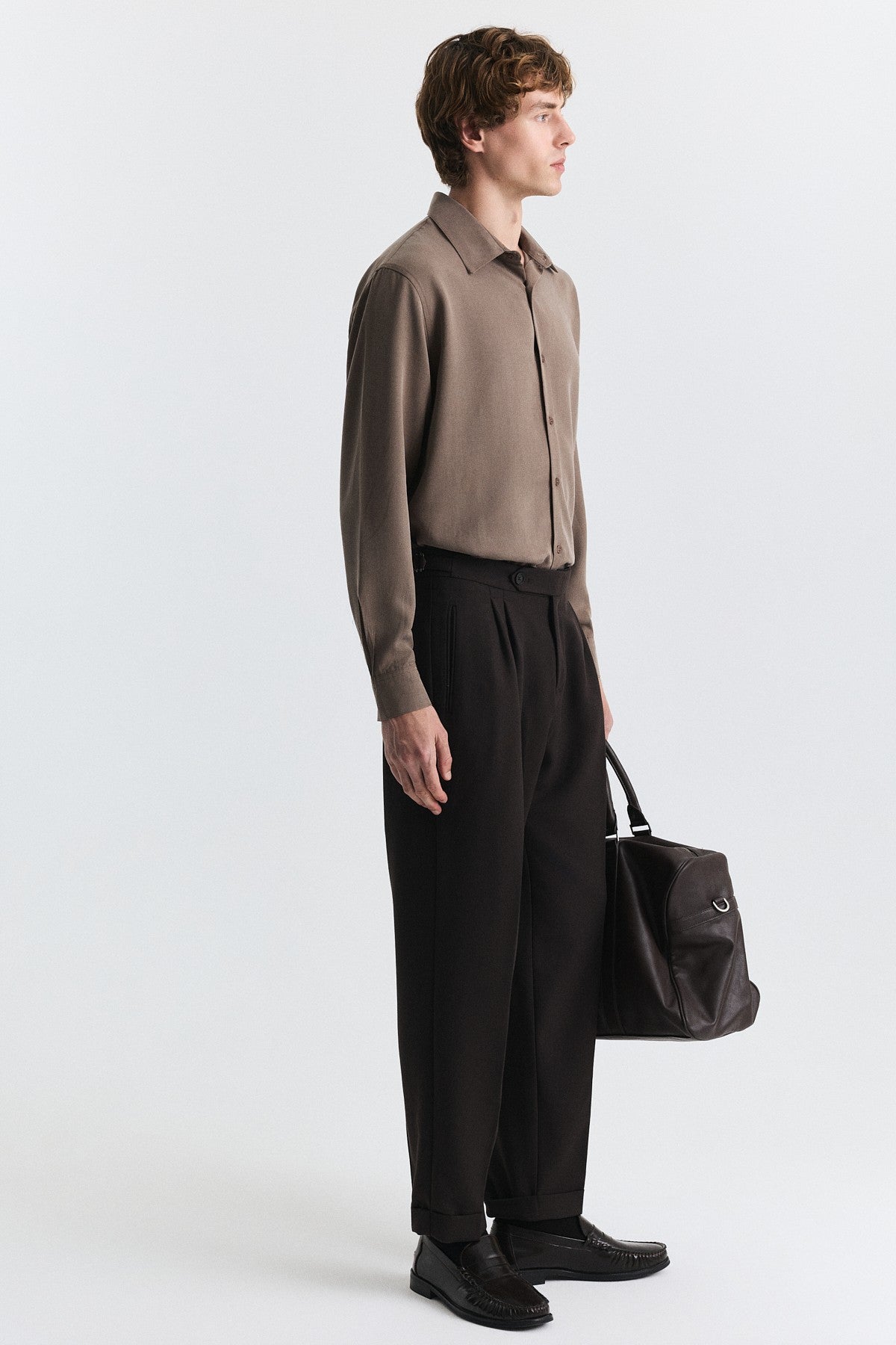 Tapered-Fit Double-Pleated Pants