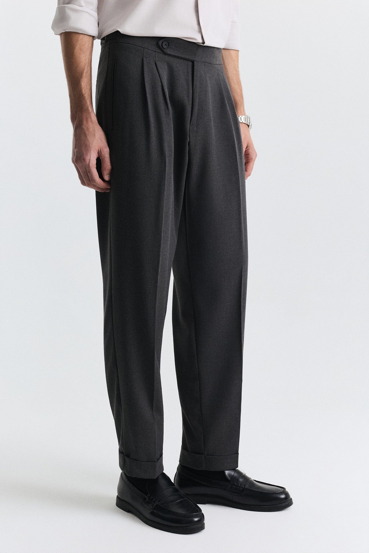 Tapered-Fit Double-Pleated Pants