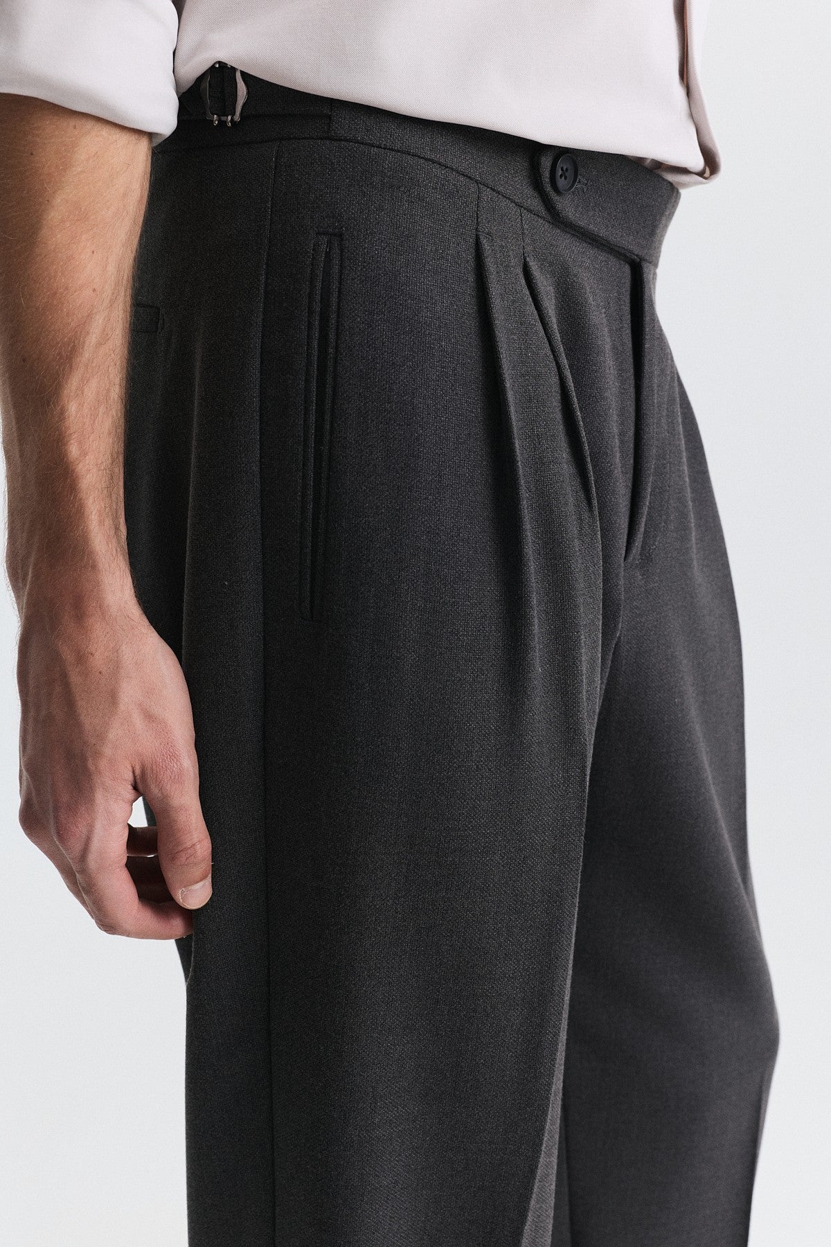 Tapered-Fit Double-Pleated Pants