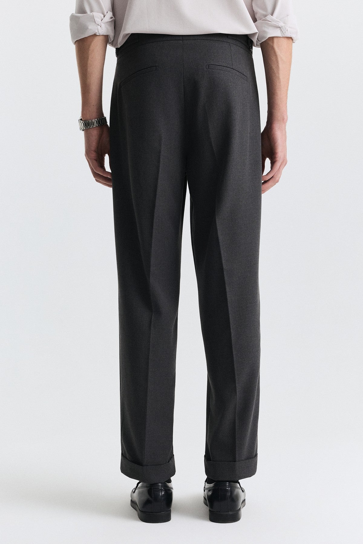 Tapered-Fit Double-Pleated Pants