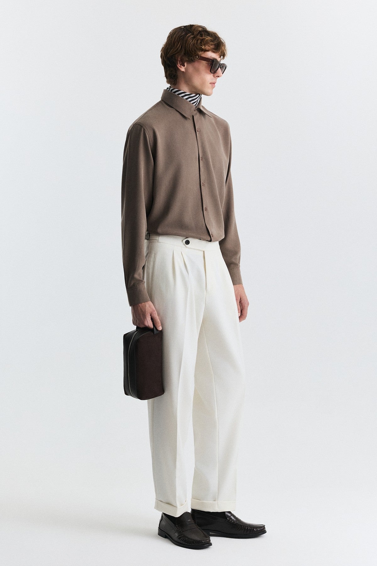 Tapered-Fit Double-Pleated Pants