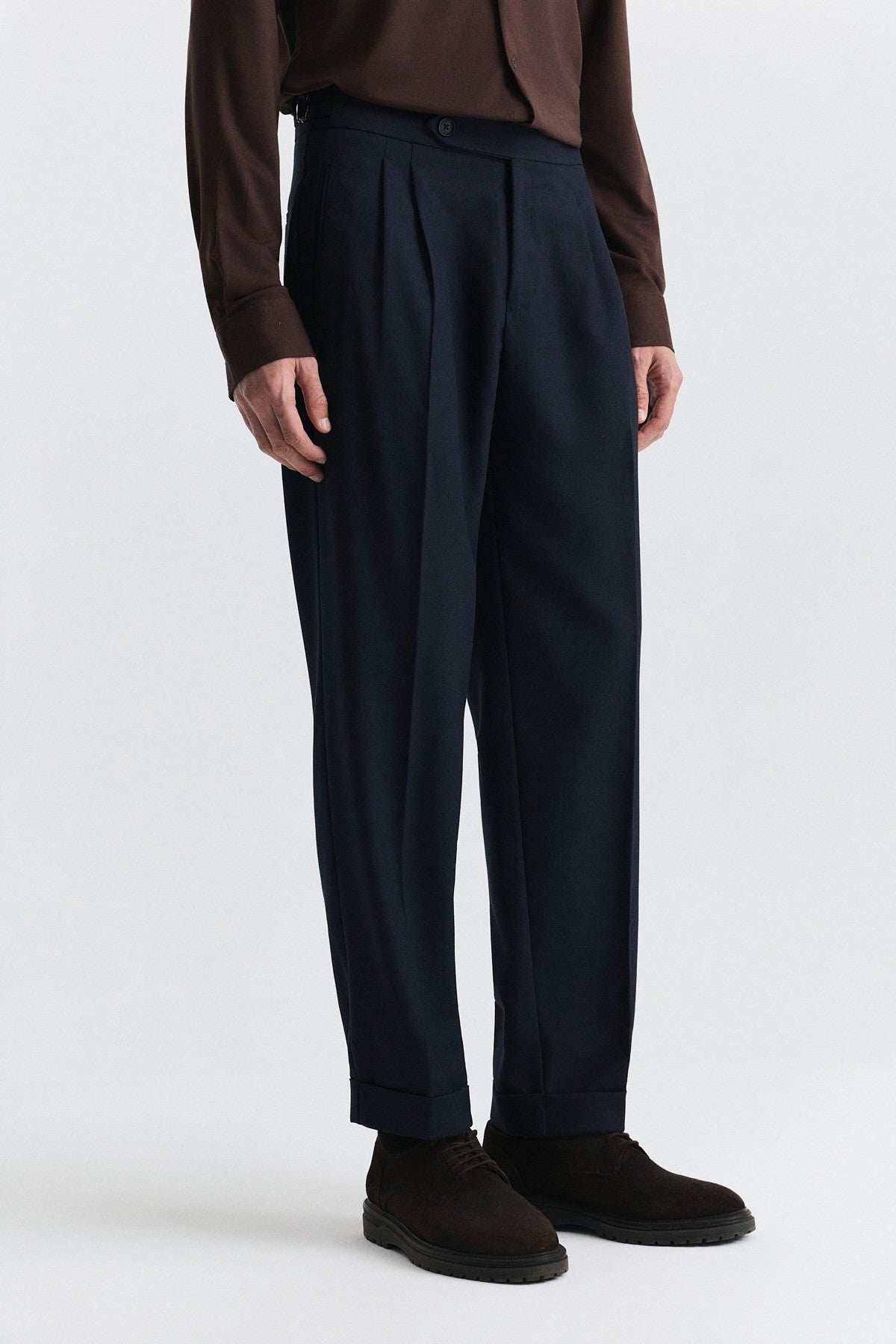 Tapered-Fit Double-Pleated Pants