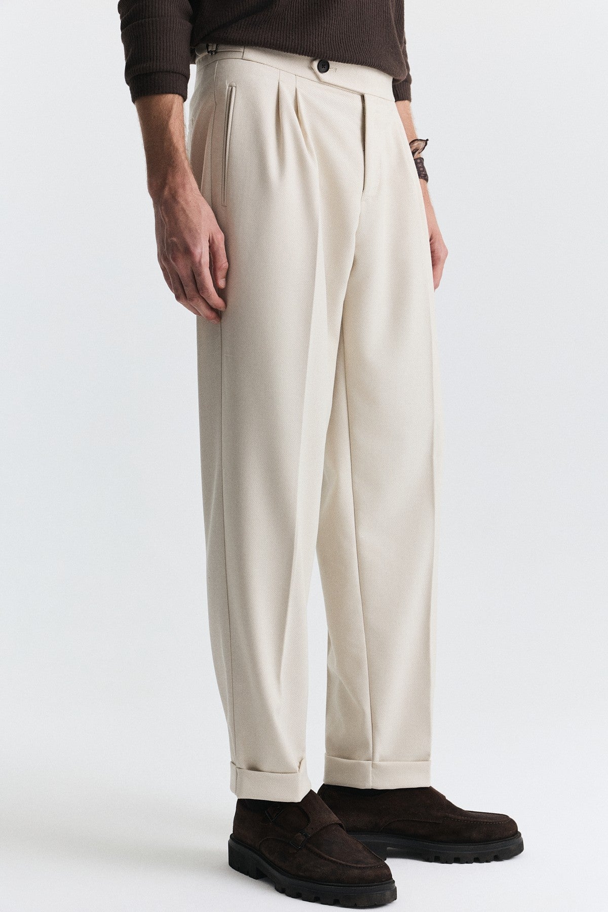Tapered-Fit Double-Pleated Pants
