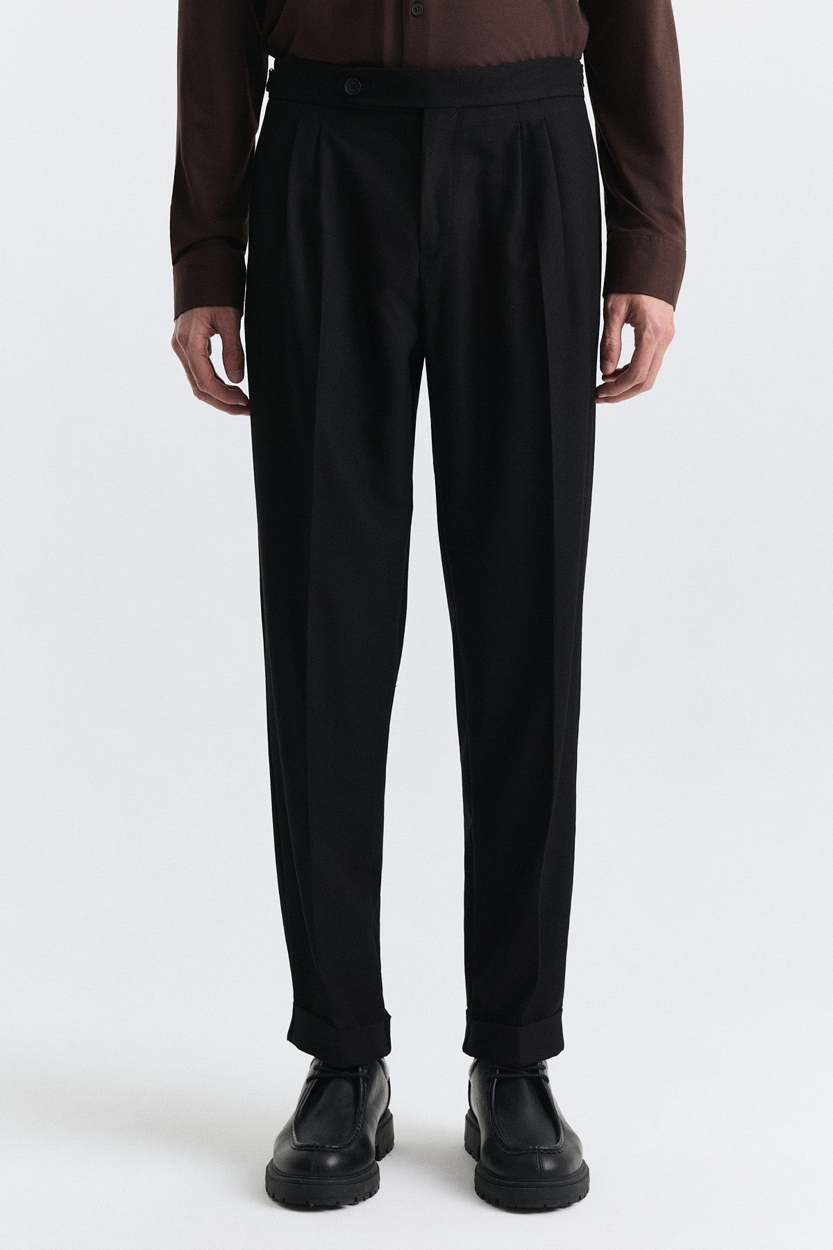 Tapered-Fit Double-Pleated Pants
