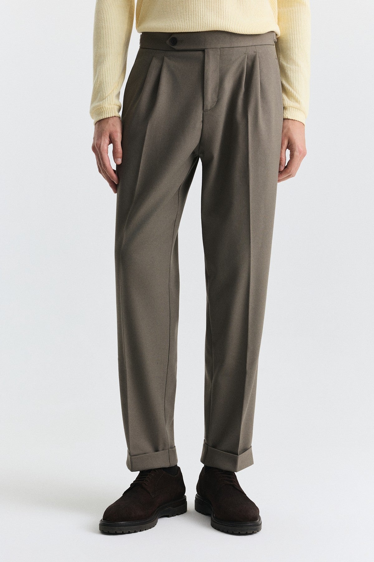 Tapered-Fit Double-Pleated Pants