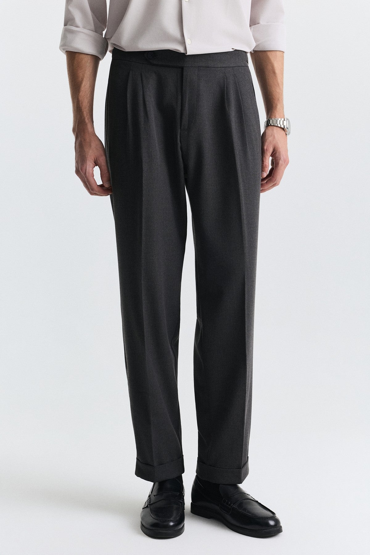 Tapered-Fit Double-Pleated Pants