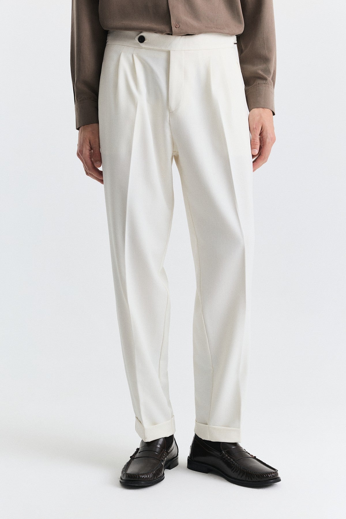 Tapered-Fit Double-Pleated Pants